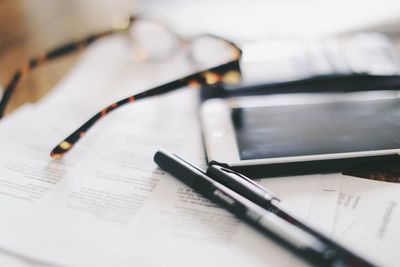 High angle view of pen on table