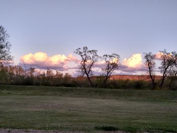 Scenic view of field against sky during sunset