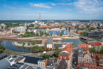 High angle view of townscape against sky