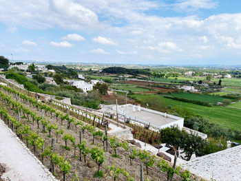 High angle view of townscape against sky