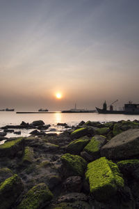 Scenic view of sea at sunset