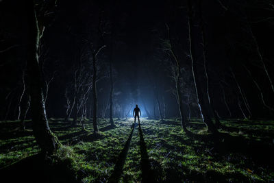 Silhouette man standing on field at night