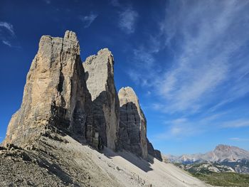 Low angle view of rock formations against sky