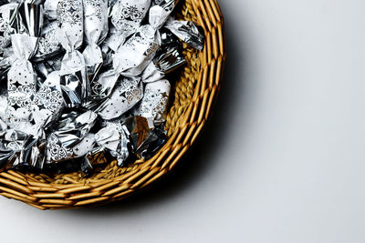 High angle view of food in bowl on table