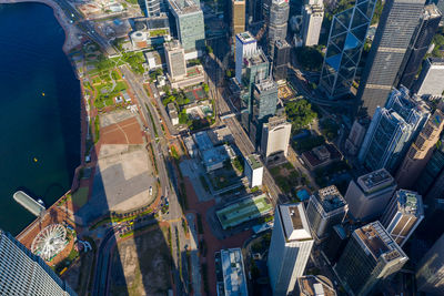 High angle view of buildings in city