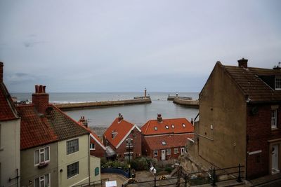 High angle view of buildings in city