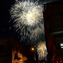 Low angle view of firework display at night