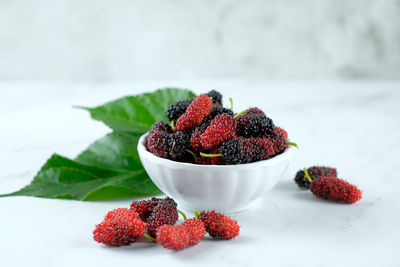 Close-up of strawberries on table