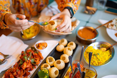 High angle view of food on table