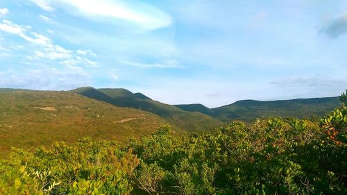 Scenic view of landscape against cloudy sky