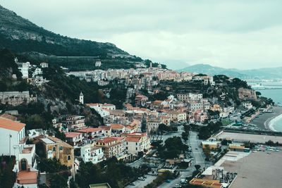 High angle view of townscape against sky