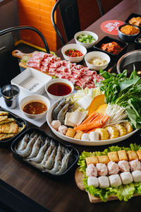 High angle view of food on table