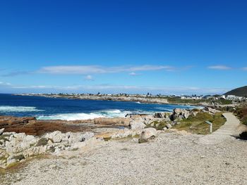Scenic view of sea against blue sky