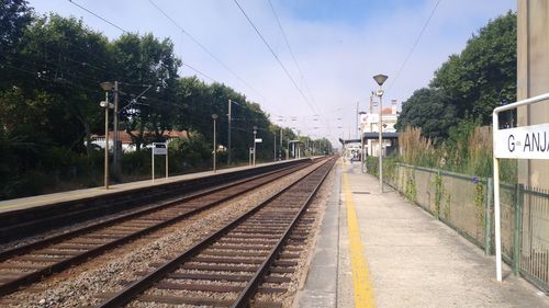 Railroad station platform against sky