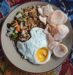 High angle view of breakfast served on table