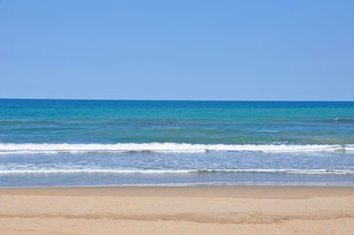 Scenic view of sea against blue sky