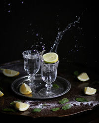 Close-up of water pouring in glass