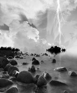 Scenic view of sea against cloudy sky