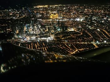 Aerial view of city at night