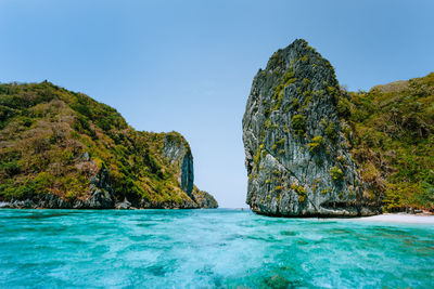 Scenic view of sea against clear sky