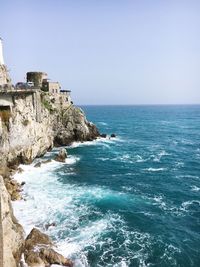 Scenic view of sea against clear sky