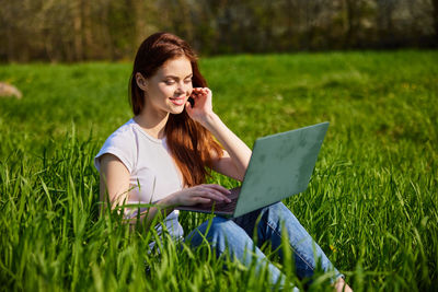 Woman using digital tablet