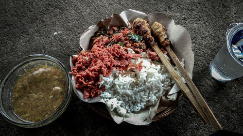 High angle view of food on table