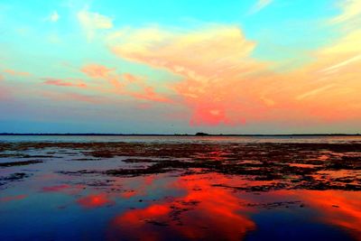 Scenic view of calm sea at sunset