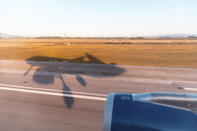 Shadow of landing airplane