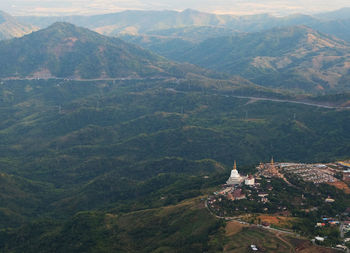 High angle view of city buildings