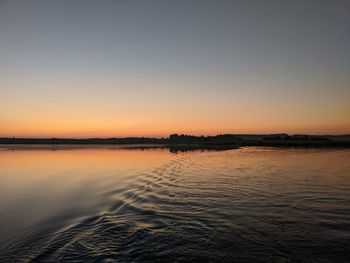 Scenic view of sea against clear sky during sunset