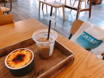 High angle view of breakfast on table at cafe