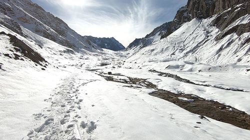 Scenic view of snowcapped mountains against sky