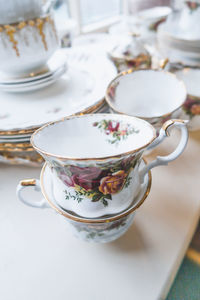 Close-up of tea cup on table