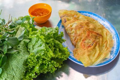 High angle view of meal served in plate