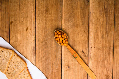 High angle view of corn on wooden table