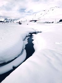 Scenic view of snow covered landscape against sky