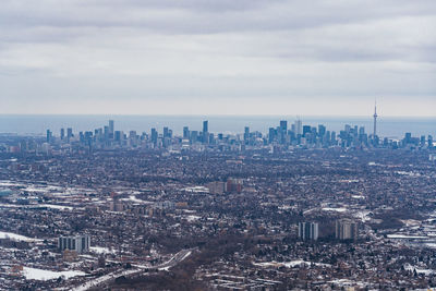 Aerial view of cityscape against sky over toronto 