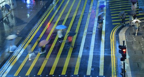 High angle view of street at night