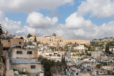 High angle view of townscape against sky