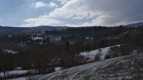 Scenic view of landscape against sky during winter