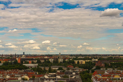 High angle shot of townscape against sky