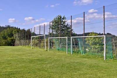 View of soccer field against sky
