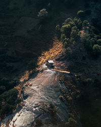 High angle view of a little house in the mountains 