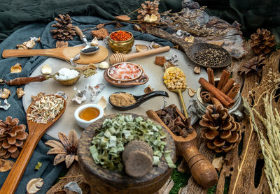 High angle view of food on table