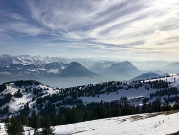 Scenic view of snowcapped mountains against sky