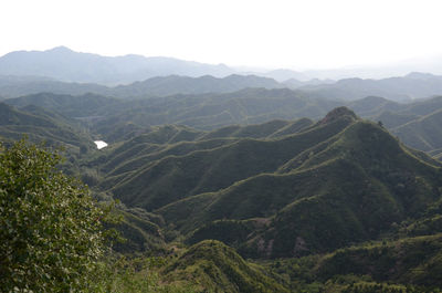 Scenic view of mountain range against clear sky