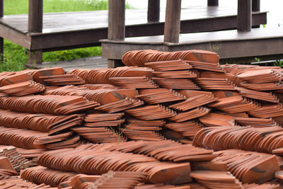 Close-up of stack of firewood
