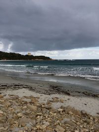 Scenic view of beach against sky