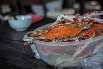 Close-up of ice cream in bowl on table